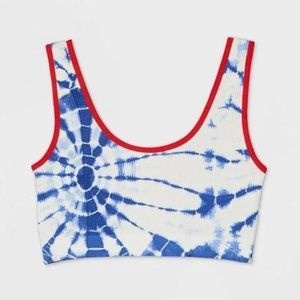 Colsie Women's Scoop Neck Ribbed Tie Dye Americana Bralette size L